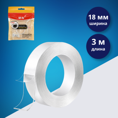 Скотч двусторонний 18 мм × 3 м M&G Nano, прозрачный