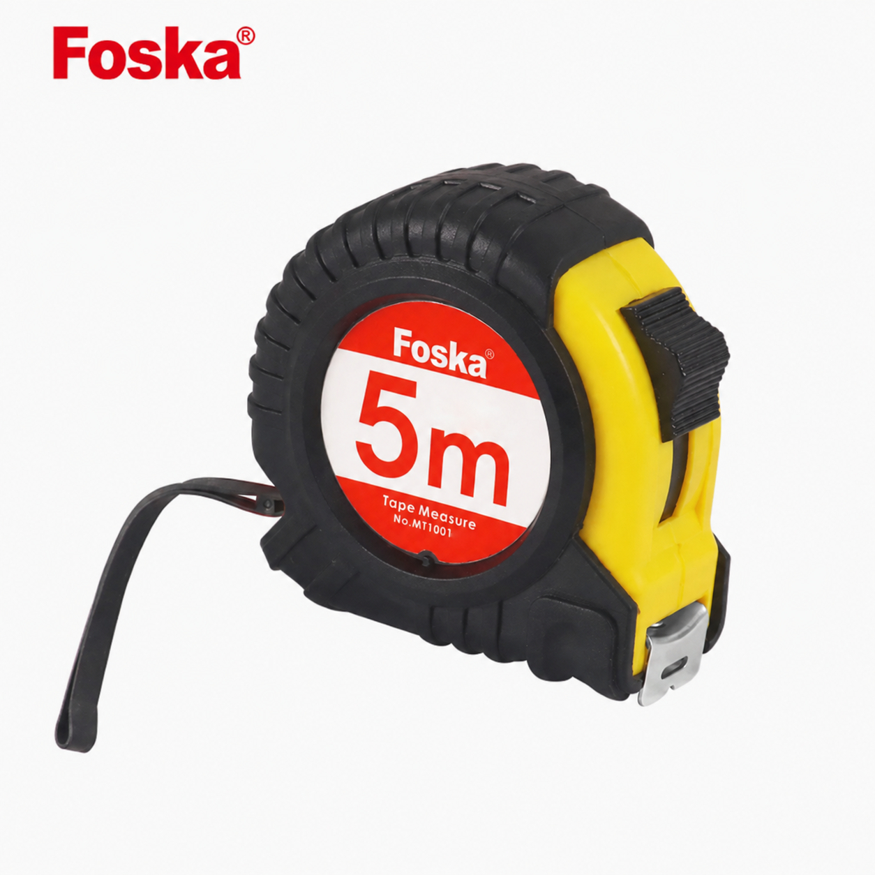Рулетка 5 м × 19 мм Foska, красно-жёлтая, корпус: ABS-пластик, покрытие PVC